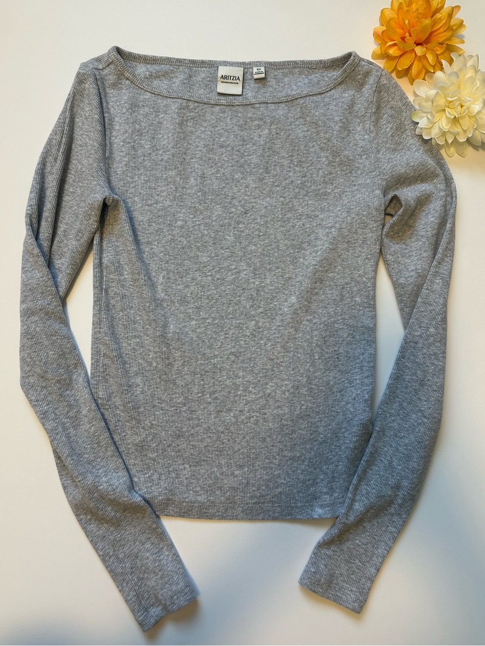Aritzia Light Gray Boatneck Long Sleeve Top